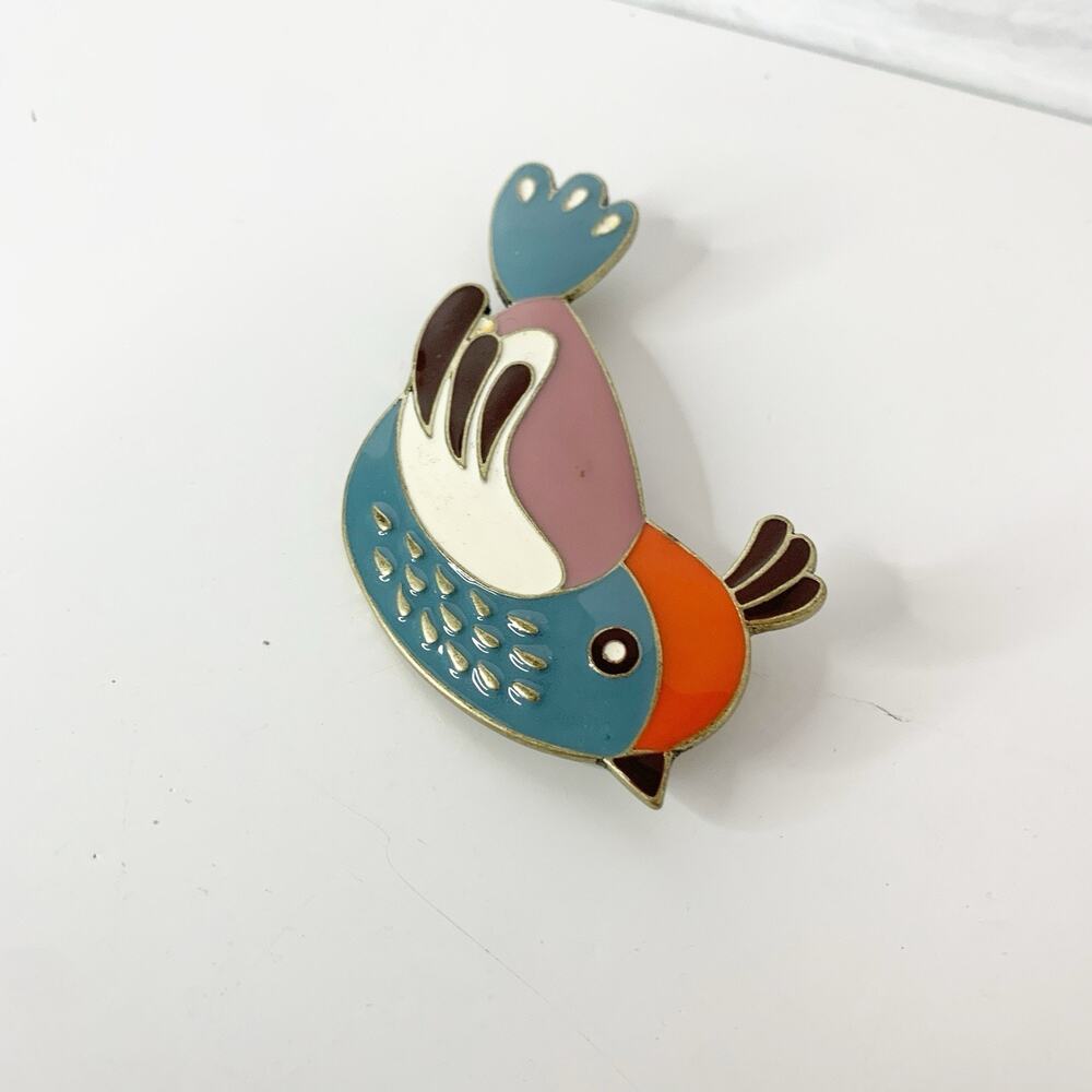 Vintage Bird Brooch Large Multi-colored Enamel Pin 3.5" - Picture 4 of 7